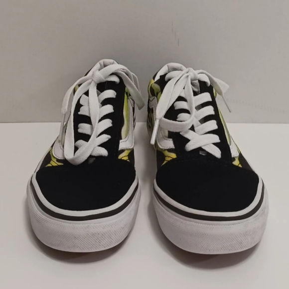Vans Old Skool Little Kids Size 3.0 Black And True White Slime Green Flame! - Picture 3 of 8